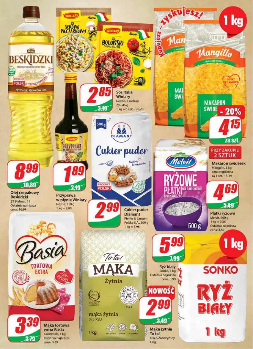 Gazetka promocyjna Dino - Gazetka - ważna 18.01 do 24.01.2023 - strona 7 - produkty: Basia, Beskidzki, Ciastka, Cukier, Cukier puder, Diamant, Mąka, Mąka tortowa, Makaron, Melvit, Olej, Olej rzepakowy, Płatki ryżowe, Puder, Ryż, Ryż biały, Sonko, Sos, Winiary