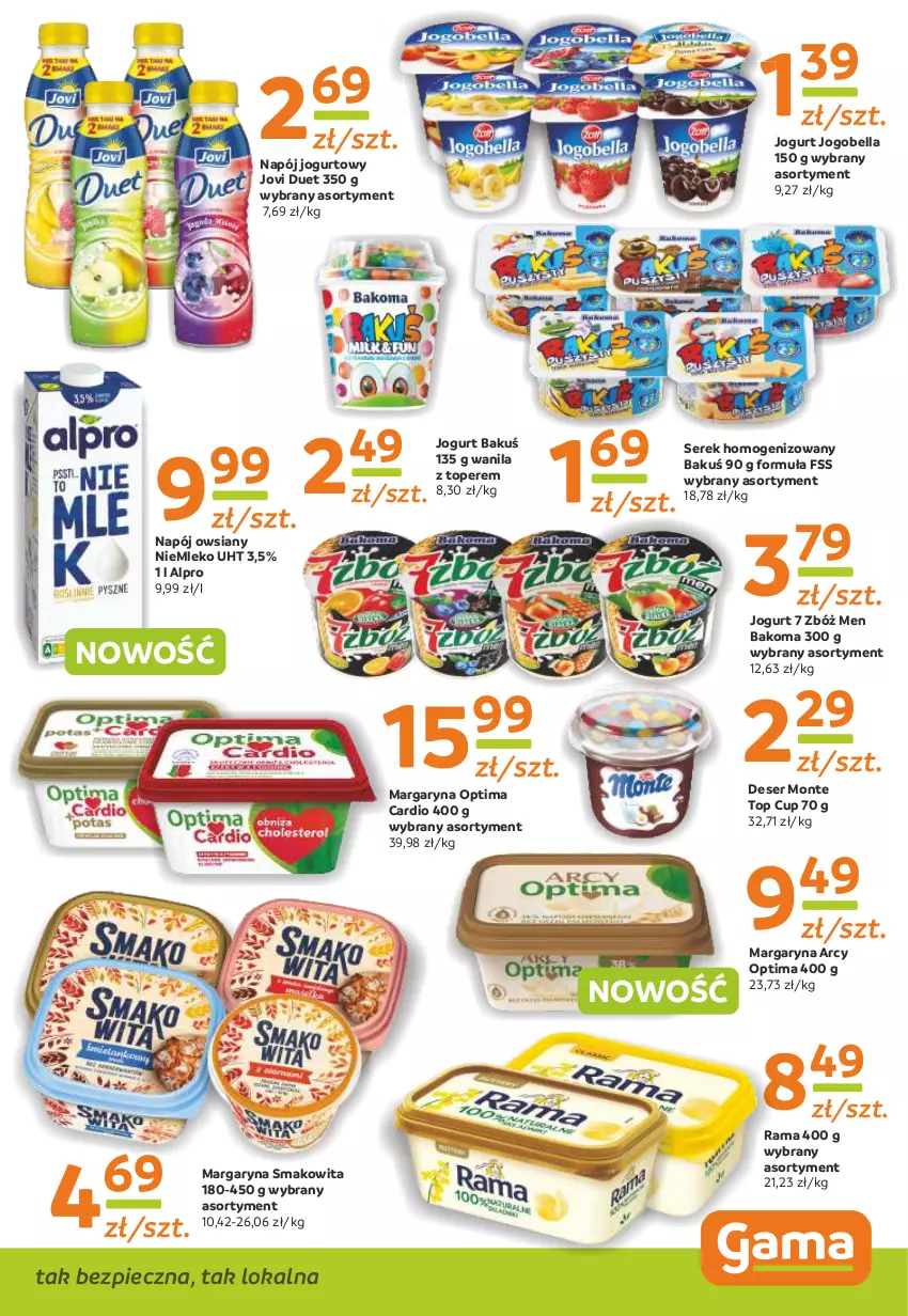 Gazetka promocyjna Gama - Gazetka Gama - ważna 07.11.2022 do 27.10.2023 - strona 7 - produkty: Alpro, Bakoma, Bell, Bella, Deser, Jogobella, Jogurt, Margaryna, Mleko, Monte, Napój, Napój jogurtowy, Optima, Optima Cardio, Piec, Rama, Ser, Serek, Serek homogenizowany, Smakowita, Top