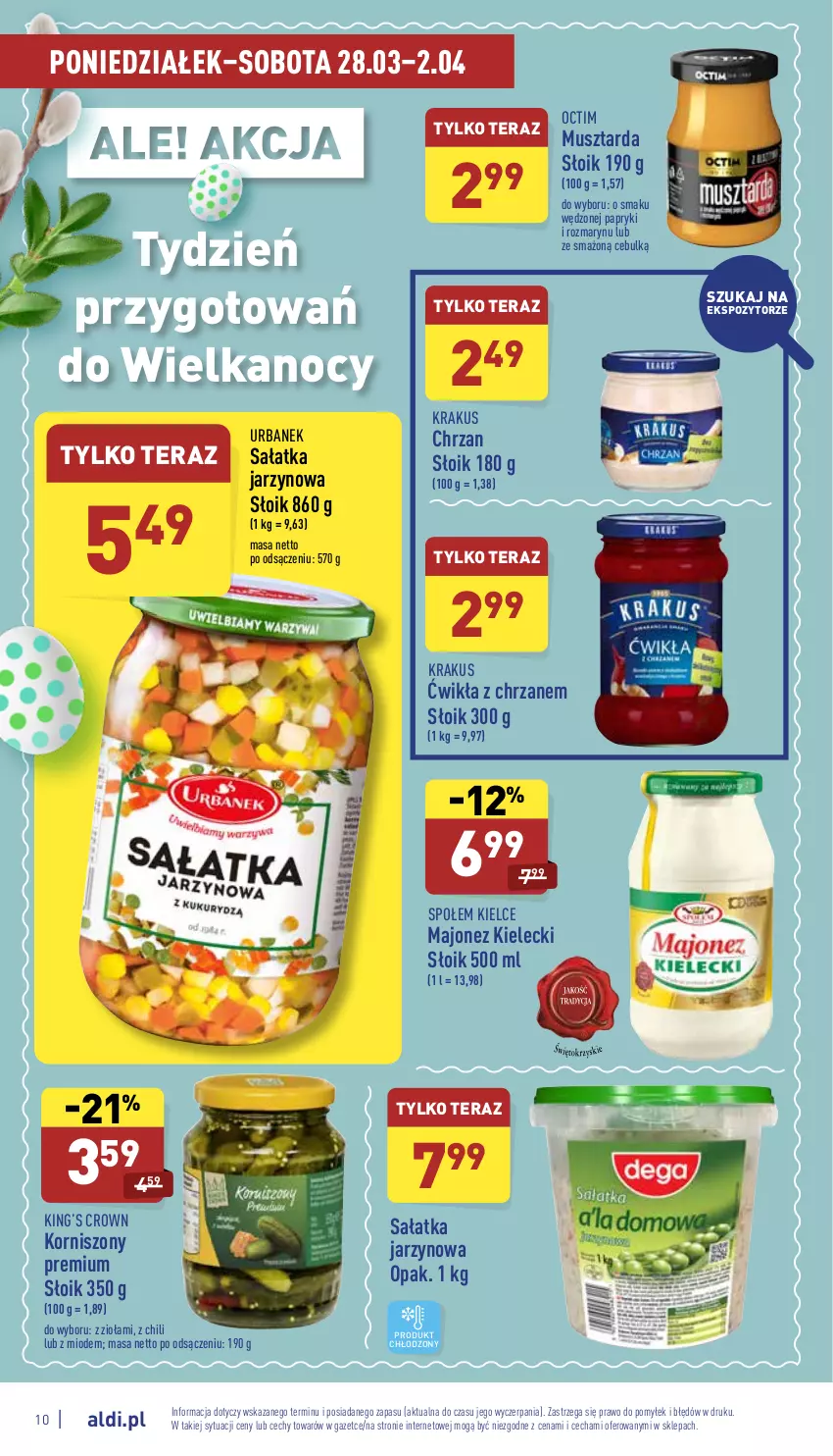 Gazetka promocyjna Aldi - Pełny katalog - ważna 28.03 do 02.04.2022 - strona 10 - produkty: Chrzan, King’s Crown, Korniszony, Krakus, Majonez, Mus, Musztarda, Sałat, Sałatka, Tera