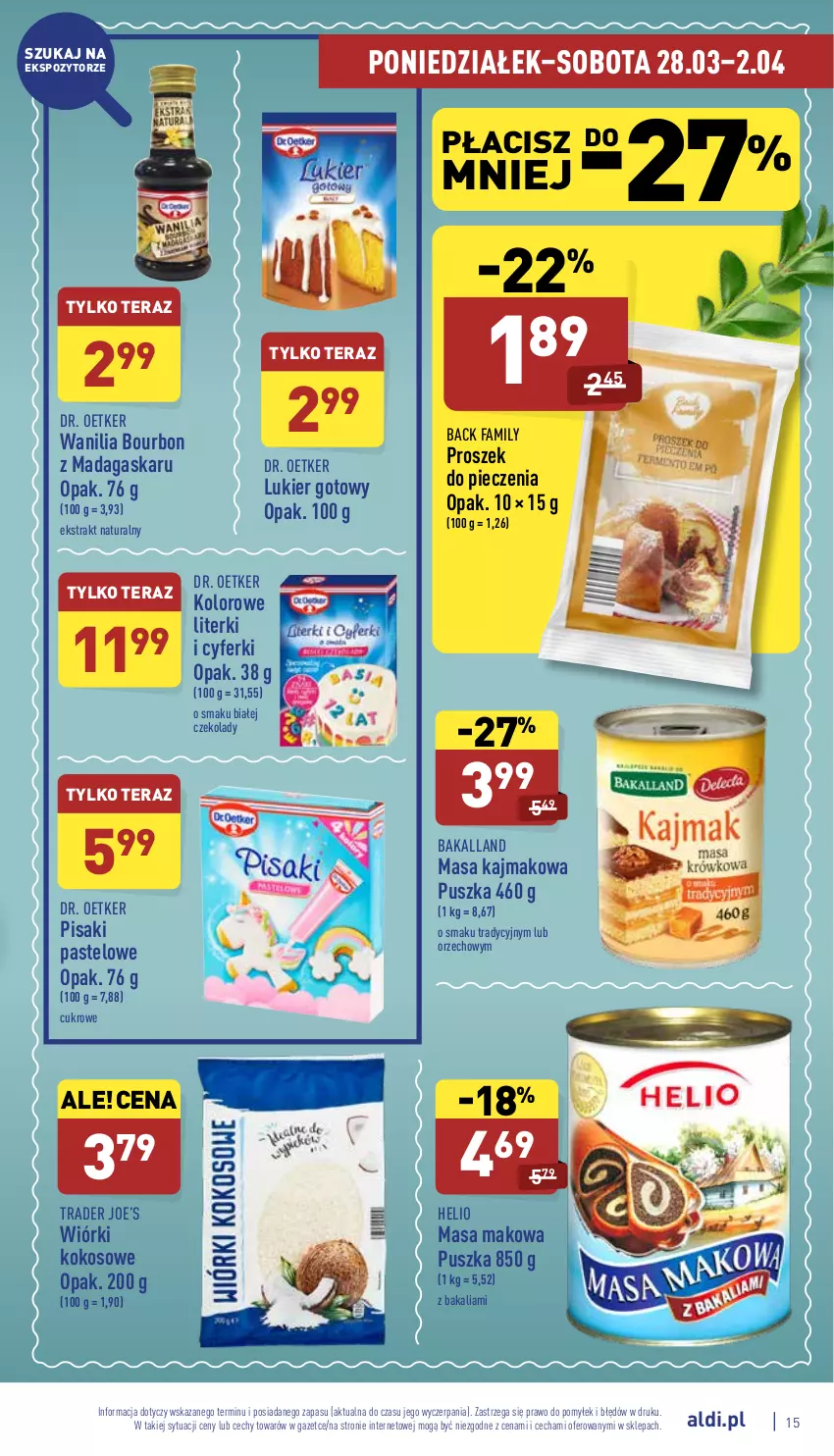 Gazetka promocyjna Aldi - Pełny katalog - ważna 28.03 do 02.04.2022 - strona 15 - produkty: Bakalland, Bourbon, Dr. Oetker, Fa, Helio, Kokos, Piec, Proszek do pieczenia, Tera, Wiórki kokosowe