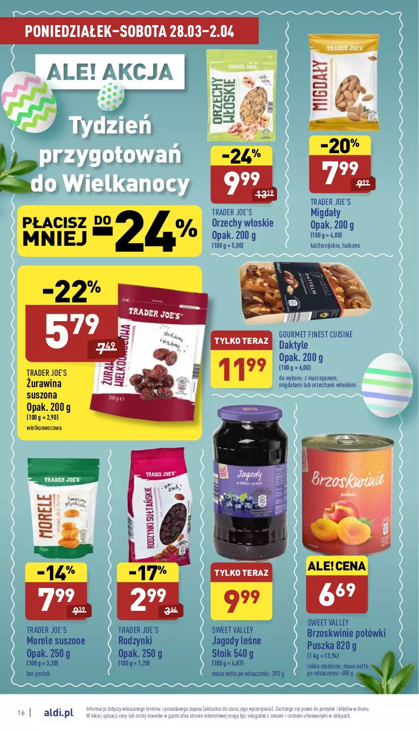 Gazetka promocyjna Aldi - Pełny katalog - ważna 28.03 do 02.04.2022 - strona 16 - produkty: Brzoskwinie, Daktyle, Jagody, Migdały, Orzechy włoskie, Rodzynki, Stek, Tera