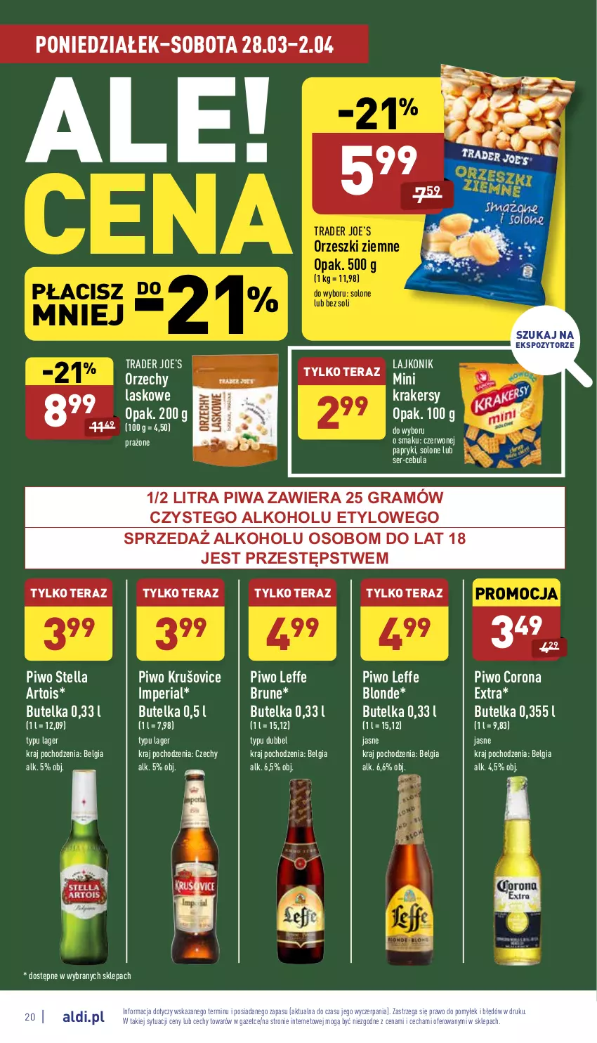 Gazetka promocyjna Aldi - Pełny katalog - ważna 28.03 do 02.04.2022 - strona 20 - produkty: Cebula, Corona Extra, Gra, Krakersy, Lajkonik, LG, Orzeszki, Orzeszki ziemne, Piwa, Piwo, Ser, Tera