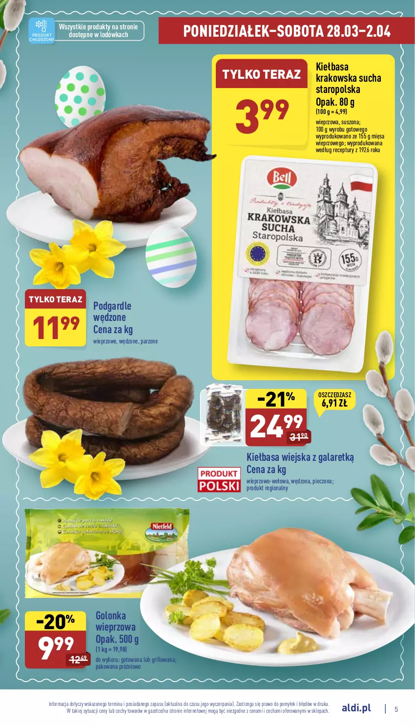 Gazetka promocyjna Aldi - Pełny katalog - ważna 28.03 do 02.04.2022 - strona 5 - produkty: Gala, Golonka wieprzowa, Grill, Kiełbasa, Kiełbasa krakowska, Kiełbasa wiejska, Lodówka, Piec, Tera