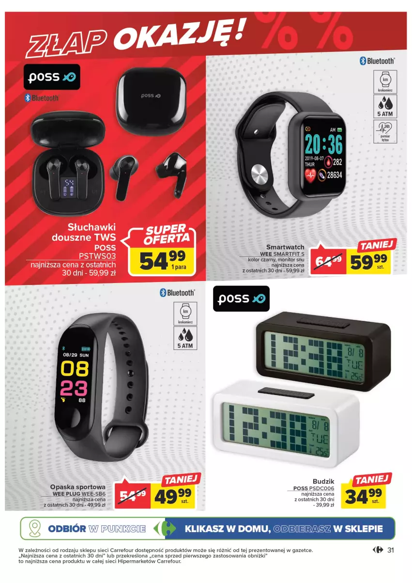 Gazetka promocyjna Carrefour - Gazetka Carrefour - ważna 10.01 do 21.01.2023 - strona 31 - produkty: Budzik, Krokomierz, Monitor, Opaska, Por, Smartwatch, Sport