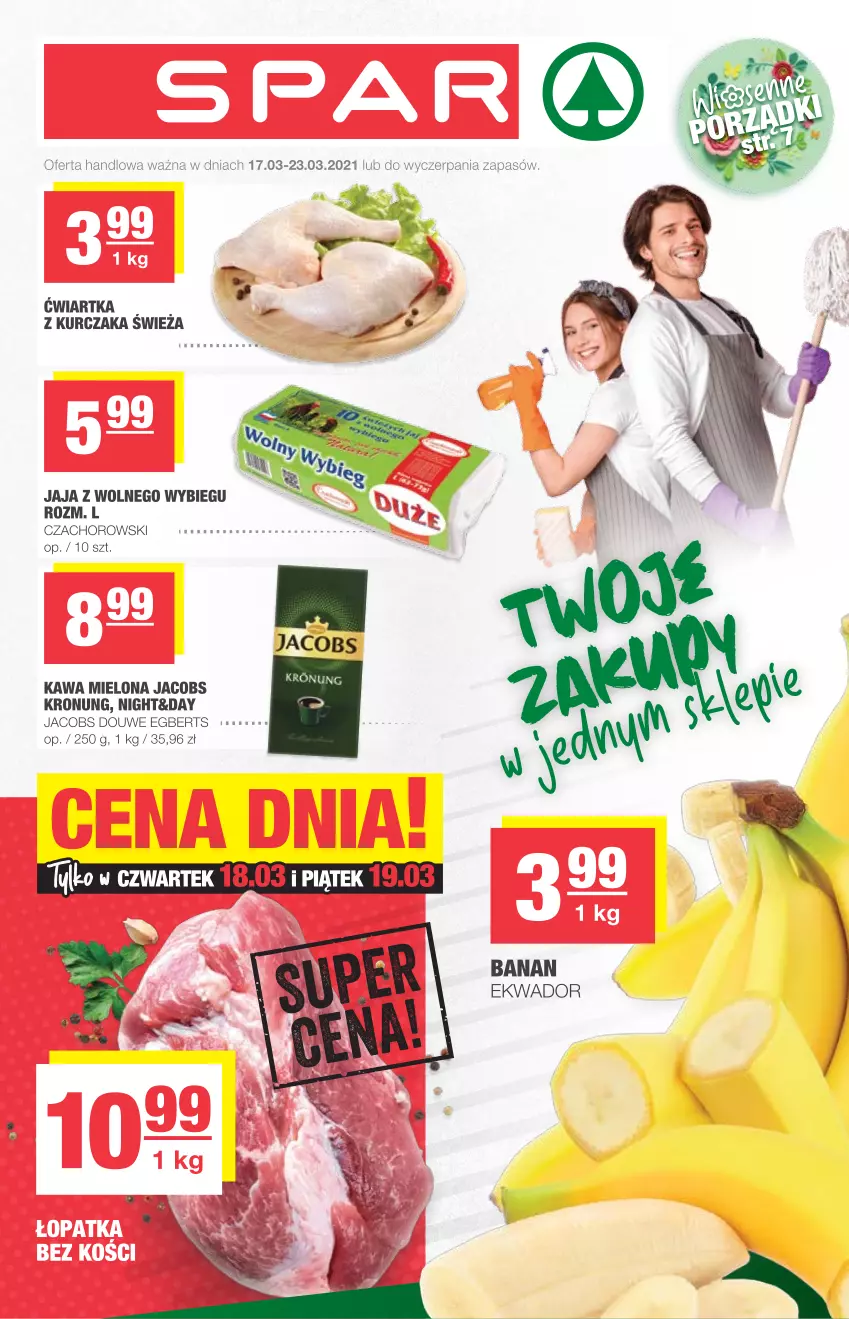 Gazetka promocyjna Spar - Spar - ważna 17.03 do 23.03.2021 - strona 1 - produkty: Jacobs, Jaja, Jaja z wolnego wybiegu, Kawa, Kawa mielona, Kurczak