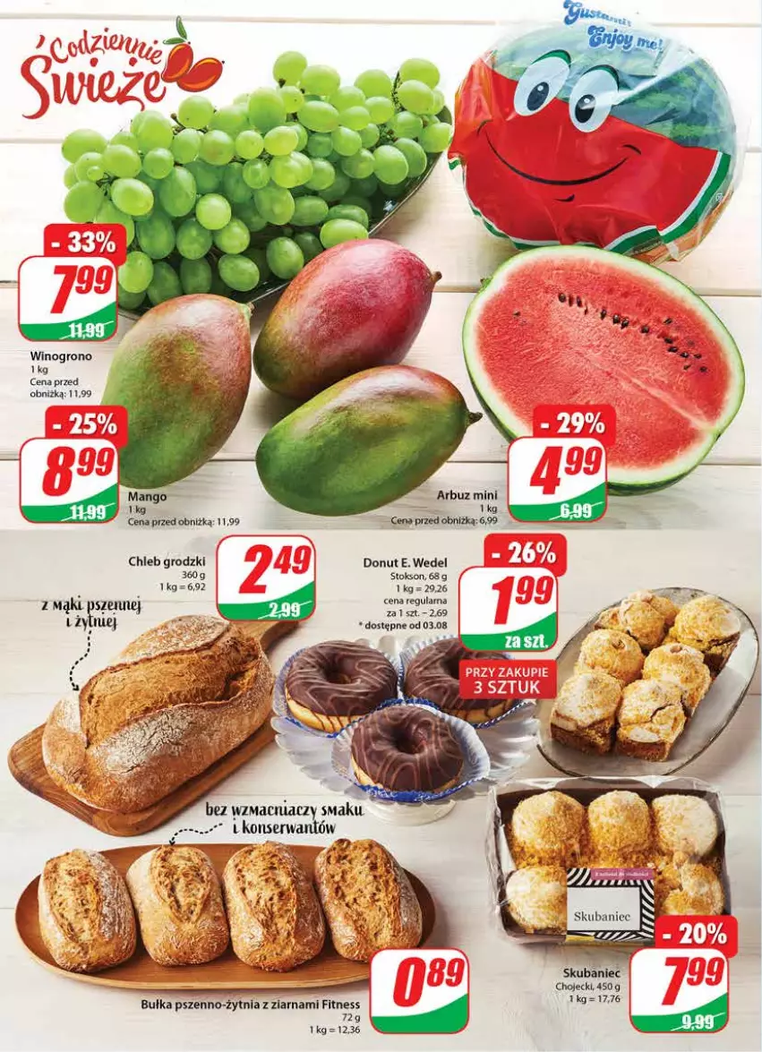 Gazetka promocyjna Dino - Gazetka 31 - ważna 01.08 do 08.08.2023 - strona 12 - produkty: Arbuz, Bułka, Chleb, Donut, E. Wedel, Mango, Ser, Wino