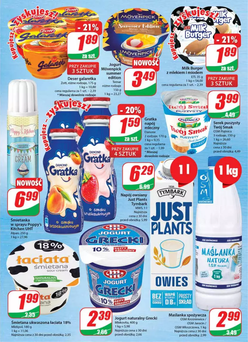 Gazetka promocyjna Dino - Gazetka 31 - ważna 01.08 do 08.08.2023 - strona 13 - produkty: Burger, Danone, Deser, Gala, Galaretka, Jogurt, Jogurt naturalny, Maślanka, Mleko, Napój, Piątnica, Por, Ser, Serek, Serek puszysty, Twój Smak, Tymbark, Zott