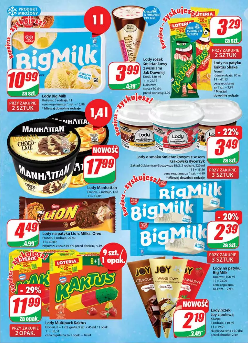 Gazetka promocyjna Dino - Gazetka 31 - ważna 01.08 do 08.08.2023 - strona 9 - produkty: Big Milk, Cukier, Gra, Kaktus, Lion, Lody, Mięta, Milka, Oreo, Sos