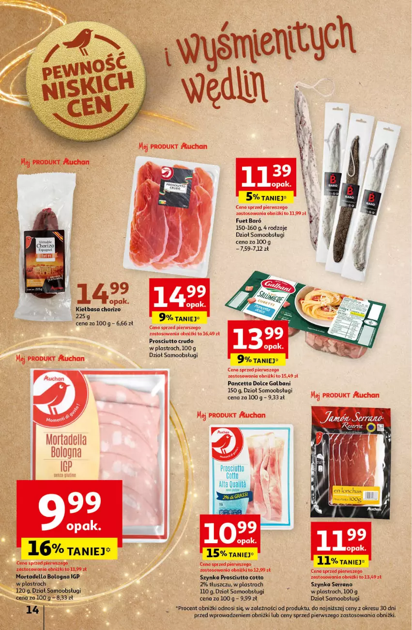 Gazetka promocyjna Auchan - Gazetka Pewność Niskich Cen Hipermarket Auchan - ważna 14.11 do 20.11.2024 - strona 16 - produkty: Dell, Galbani, Kiełbasa, Mortadella, Prosciutto, Ser, Szynka