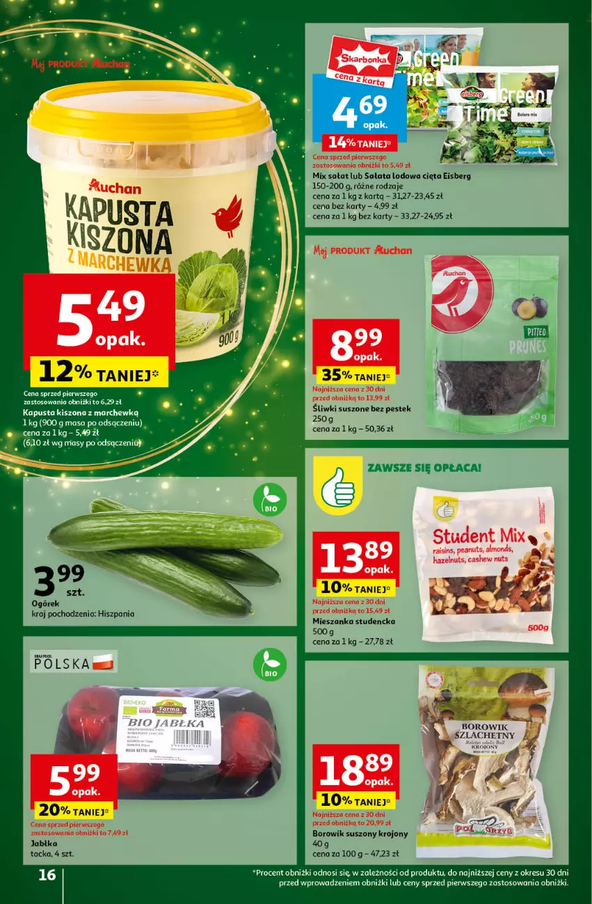 Gazetka promocyjna Auchan - Gazetka Pewność Niskich Cen Hipermarket Auchan - ważna 14.11 do 20.11.2024 - strona 18 - produkty: Jabłka, Mieszanka studencka, Ogórek, Sałat, Sałata lodowa, Stek