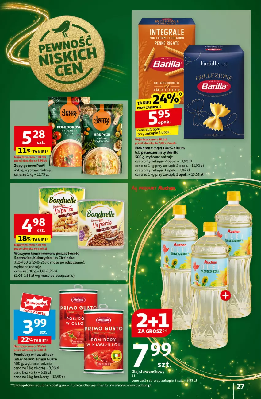 Gazetka promocyjna Auchan - Gazetka Pewność Niskich Cen Hipermarket Auchan - ważna 14.11 do 20.11.2024 - strona 29 - produkty: Barilla, Bonduelle, Cieciorka, Fa, Fasola, Kawa, Krupnik, Kukurydza, Makaron, Orka, Pomidory, Pomidory w kawałkach, Rum, Ser, Warzywa, Warzywa konserwowe