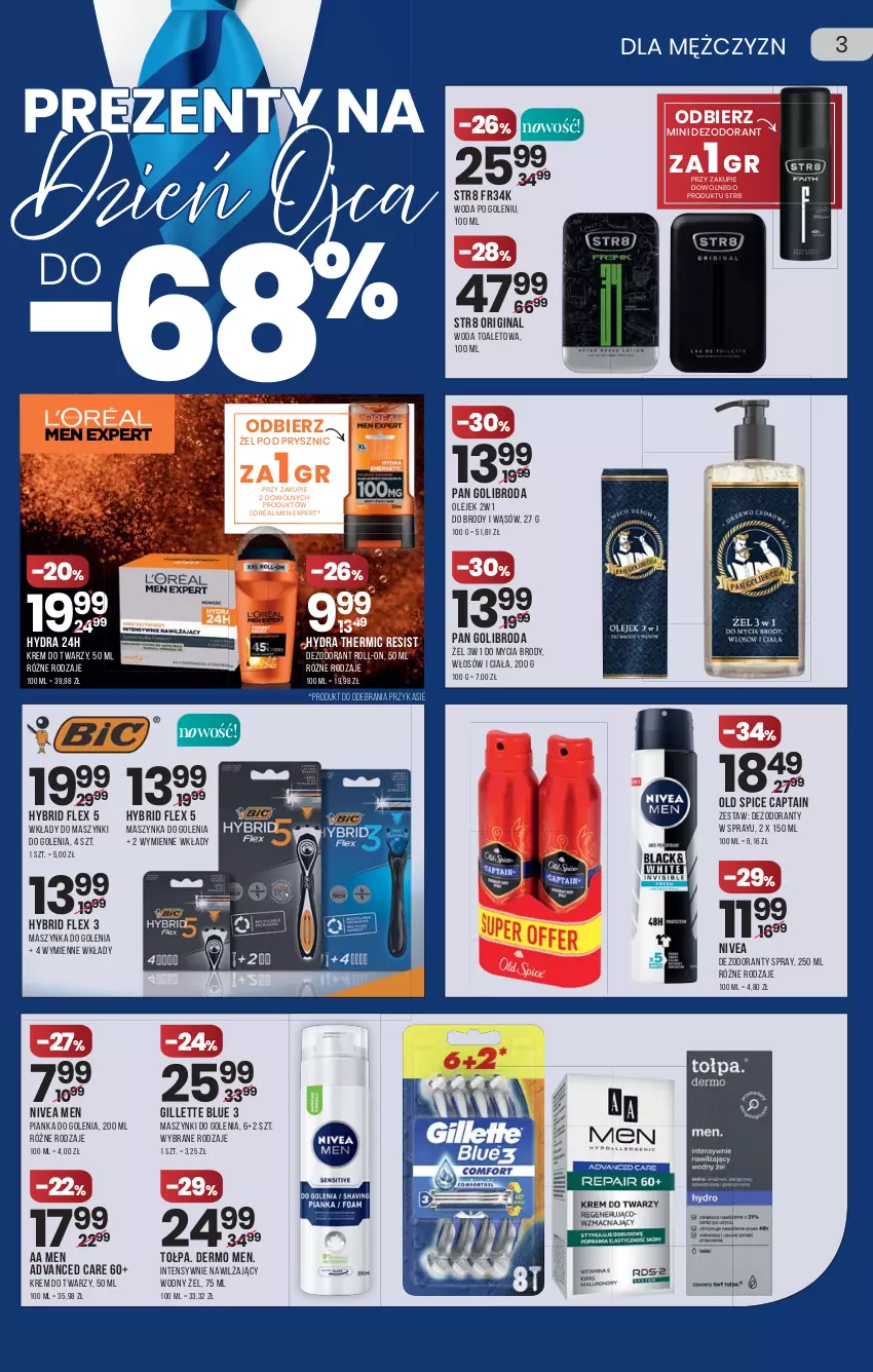 Gazetka promocyjna Drogerie Natura - Gazetka Drogerie Natura - ważna 17.06 do 23.06.2021 - strona 3 - produkty: Advanced Care, Dezodorant, Gillette, Gin, Krem do twarzy, Maszynka, Maszynka do golenia, Nivea, Nivea Men, Old Spice, Olej, Pianka do golenia, Str8, Szynka, Tołpa, Woda, Woda po goleniu, Woda toaletowa