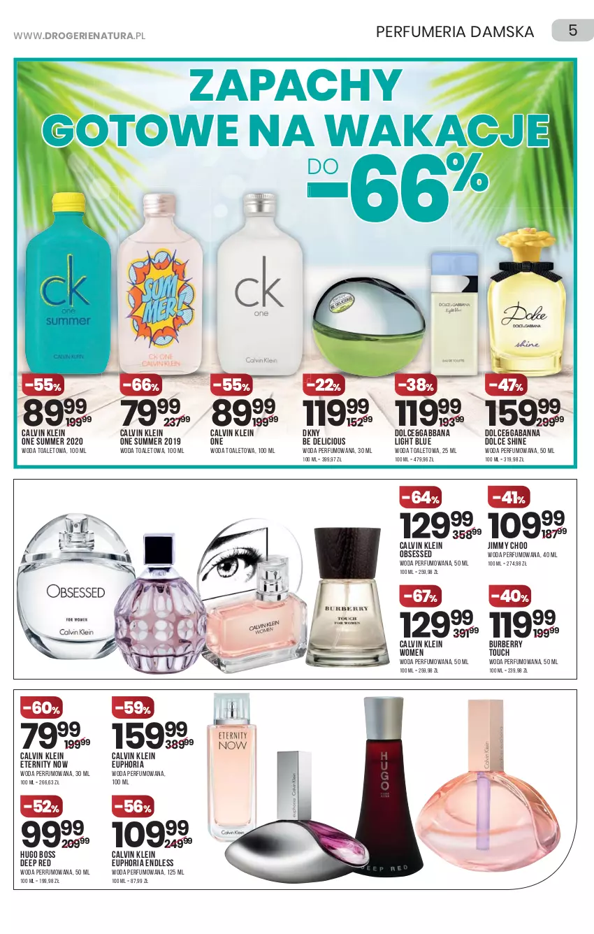 Gazetka promocyjna Drogerie Natura - Gazetka Drogerie Natura - ważna 17.06 do 23.06.2021 - strona 5 - produkty: Burberry, Calvin Klein, DKNY, Hugo Boss, Jimmy Choo, Perfum, Woda, Woda perfumowana, Woda toaletowa