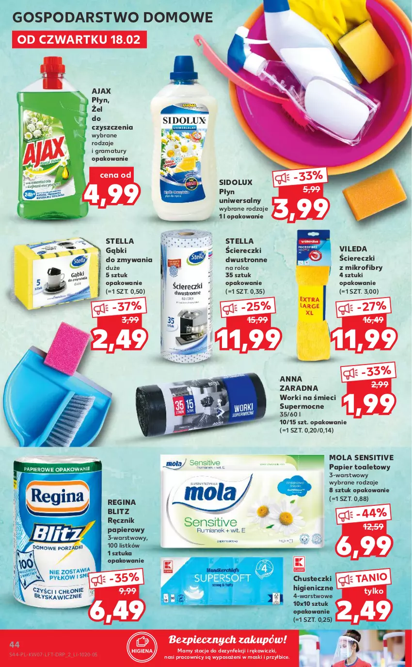 Gazetka promocyjna Kaufland - OFERTA TYGODNIA - ważna 18.02 do 24.02.2021 - strona 44 - produkty: Ajax, BIC, Chusteczki, Gin, Gra, Mola, Papier, Papier toaletowy, Piec, Rama, Ręcznik, Sidolux, Vileda, Worki na śmiec, Worki na śmieci