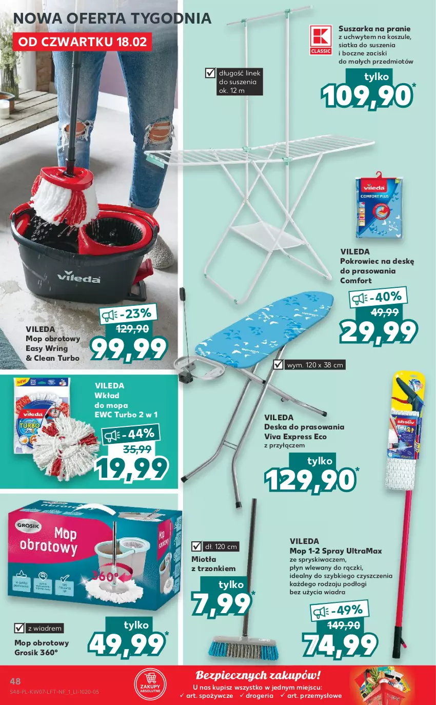 Gazetka promocyjna Kaufland - OFERTA TYGODNIA - ważna 18.02 do 24.02.2021 - strona 48 - produkty: Deska do prasowania, Kosz, Miotła, Mop, Piec, Pokrowiec, Pokrowiec na deskę, Rama, Siatka, Suszarka, Suszarka na pranie, Vileda, Wkład do mopa