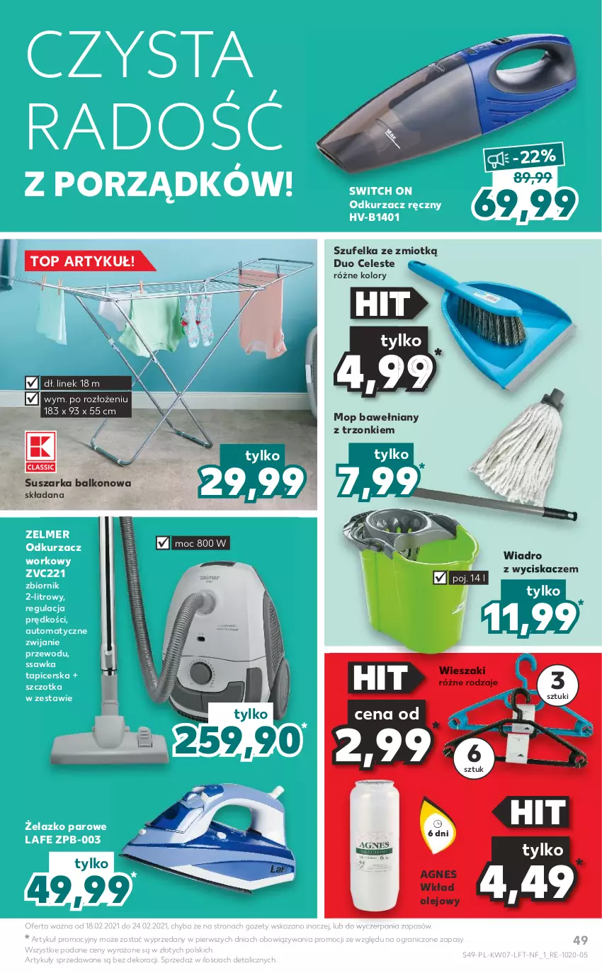 Gazetka promocyjna Kaufland - OFERTA TYGODNIA - ważna 18.02 do 24.02.2021 - strona 49 - produkty: Gra, Mop, Odkurzacz, Olej, Por, Suszarka, Suszarka balkonowa, Szczotka, Szufelka, Top, Wiadro, Wiadro z wyciskaczem, Wieszak, Wkład olejowy, Zelmer