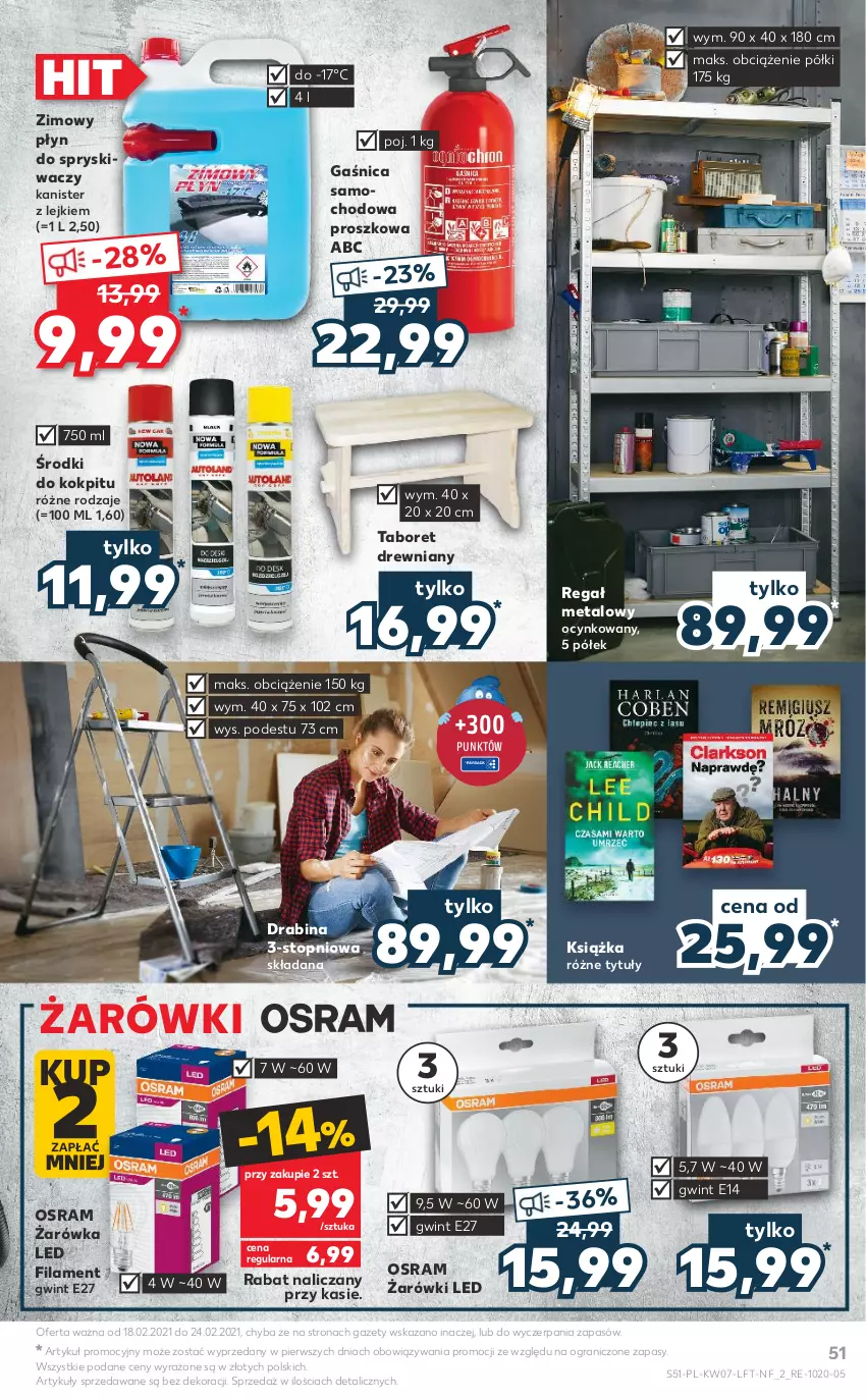 Gazetka promocyjna Kaufland - OFERTA TYGODNIA - ważna 18.02 do 24.02.2021 - strona 51 - produkty: Cynk, Drabina, Gaśnica, Gra, Książka, Płyn do spryskiwaczy, Regał, Regał metalowy, Taboret, Top