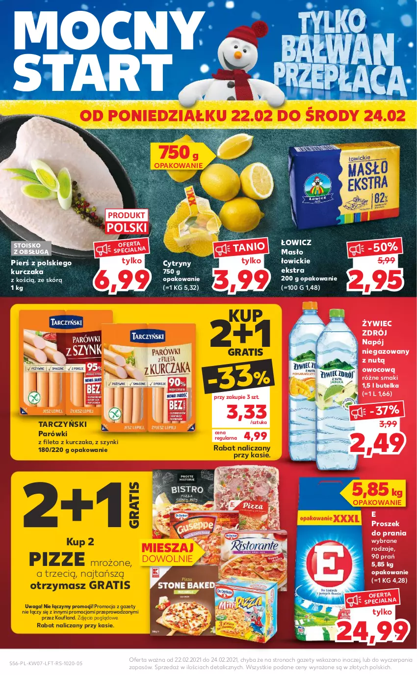 Gazetka promocyjna Kaufland - OFERTA TYGODNIA - ważna 18.02 do 24.02.2021 - strona 56 - produkty: Cytryny, Gra, Kurczak, Masło, Napój, Napój niegazowany, Parówki, Proszek do prania, Tarczyński, Waga