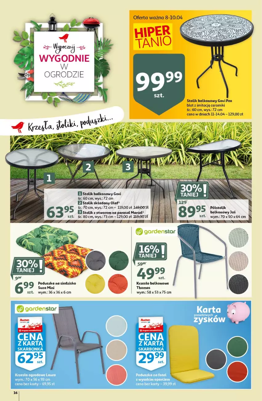 Gazetka promocyjna Auchan - Królestwo majsterkowicza Hipermarkety - ważna 08.04 do 14.04.2021 - strona 16 - produkty: Krzesło, Parasol, Poduszka, Siedzisko, Stolik