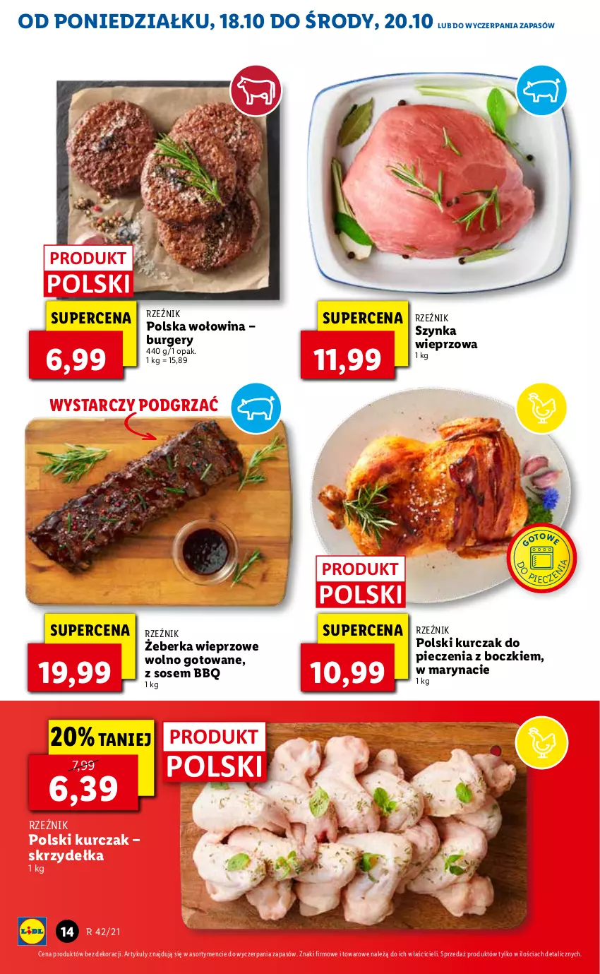 Gazetka promocyjna Lidl - ważna 18.10 do 21.10.2021 - strona 14 - produkty: Burger, Kurczak, Piec, Sos, Szynka, Szynka wieprzowa, Wołowina