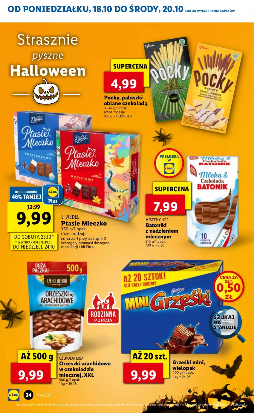 Gazetka promocyjna Lidl - ważna 18.10 do 21.10.2021 - strona 24 - produkty: Baton, E. Wedel, Grześki, Mleczko, Orzeszki, Ptasie mleczko, Tonik