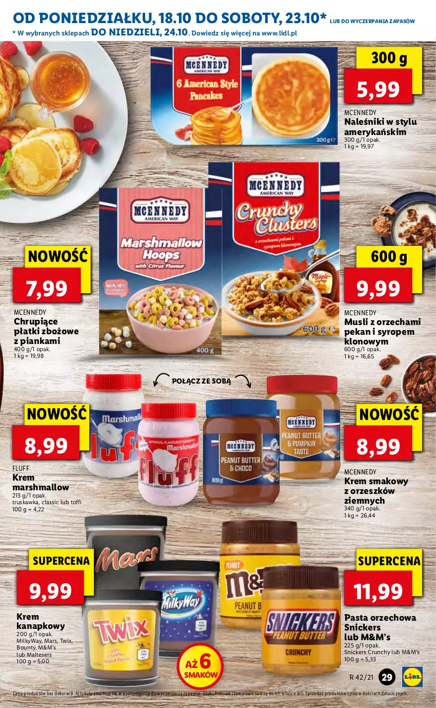 Gazetka promocyjna Lidl - ważna 18.10 do 21.10.2021 - strona 29 - produkty: Bounty, Mars, Mus, Naleśniki, Ser, Snickers, Syrop, Twix