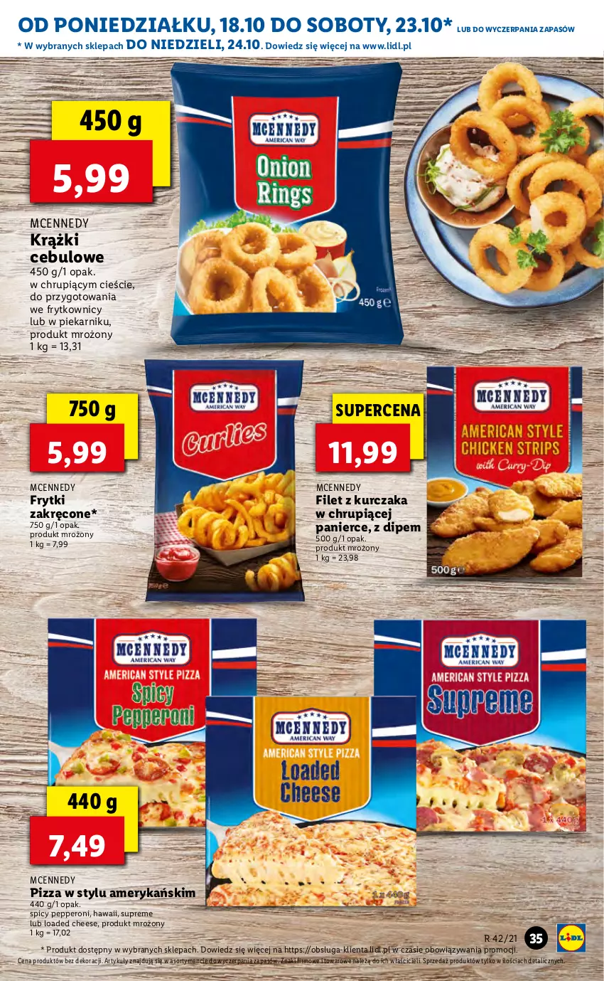 Gazetka promocyjna Lidl - ważna 18.10 do 21.10.2021 - strona 35 - produkty: Frytki, Krążki cebulowe, Kurczak, Piekarnik, Pizza