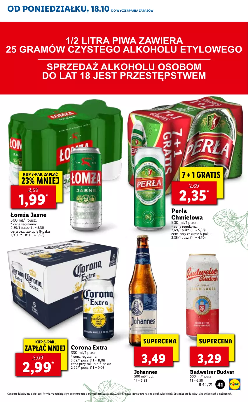 Gazetka promocyjna Lidl - ważna 18.10 do 21.10.2021 - strona 41 - produkty: Corona Extra, Gra, Perła, Ser