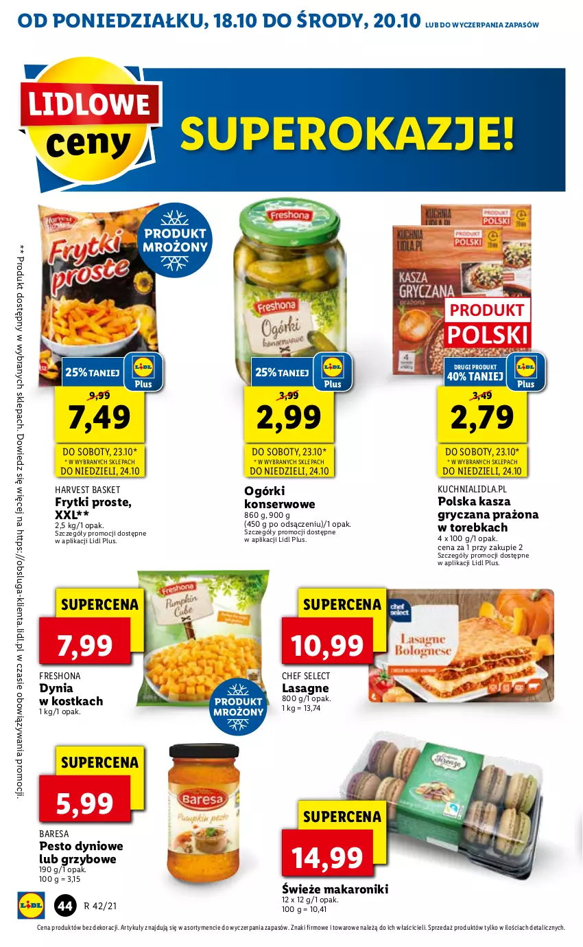 Gazetka promocyjna Lidl - ważna 18.10 do 21.10.2021 - strona 44 - produkty: Frytki, Gry, Kasza, Kasza gryczana, Kuchnia, Lasagne, Makaron, Ogórki konserwowe, Pesto, Ser, Torebka