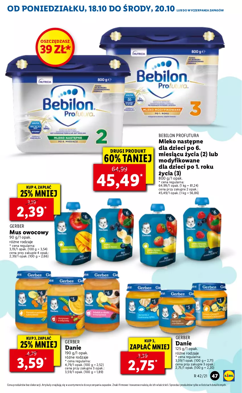 Gazetka promocyjna Lidl - ważna 18.10 do 21.10.2021 - strona 47 - produkty: Dzieci, Gerber, Mleko, Mus, O nas