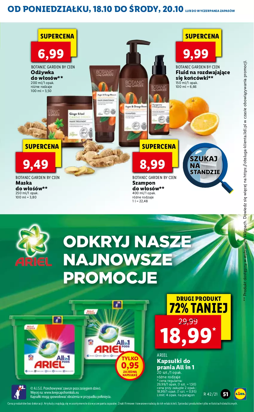 Gazetka promocyjna Lidl - ważna 18.10 do 21.10.2021 - strona 51 - produkty: Ariel, Maska, Odżywka, Szampon