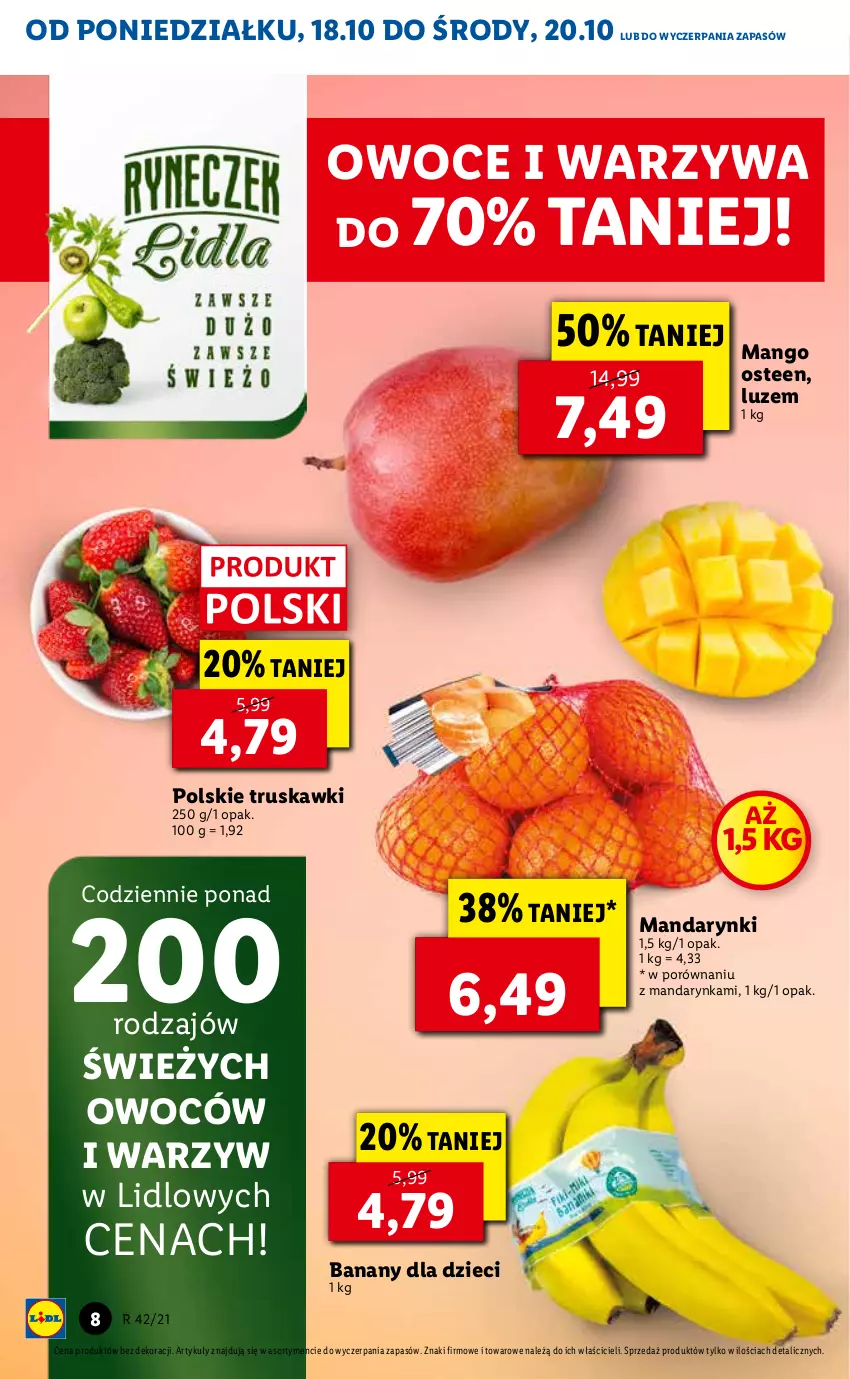 Gazetka promocyjna Lidl - ważna 18.10 do 21.10.2021 - strona 8 - produkty: Banany, Dzieci, Mandarynki, Mango, Owoce, Por, Truskawki, Warzywa