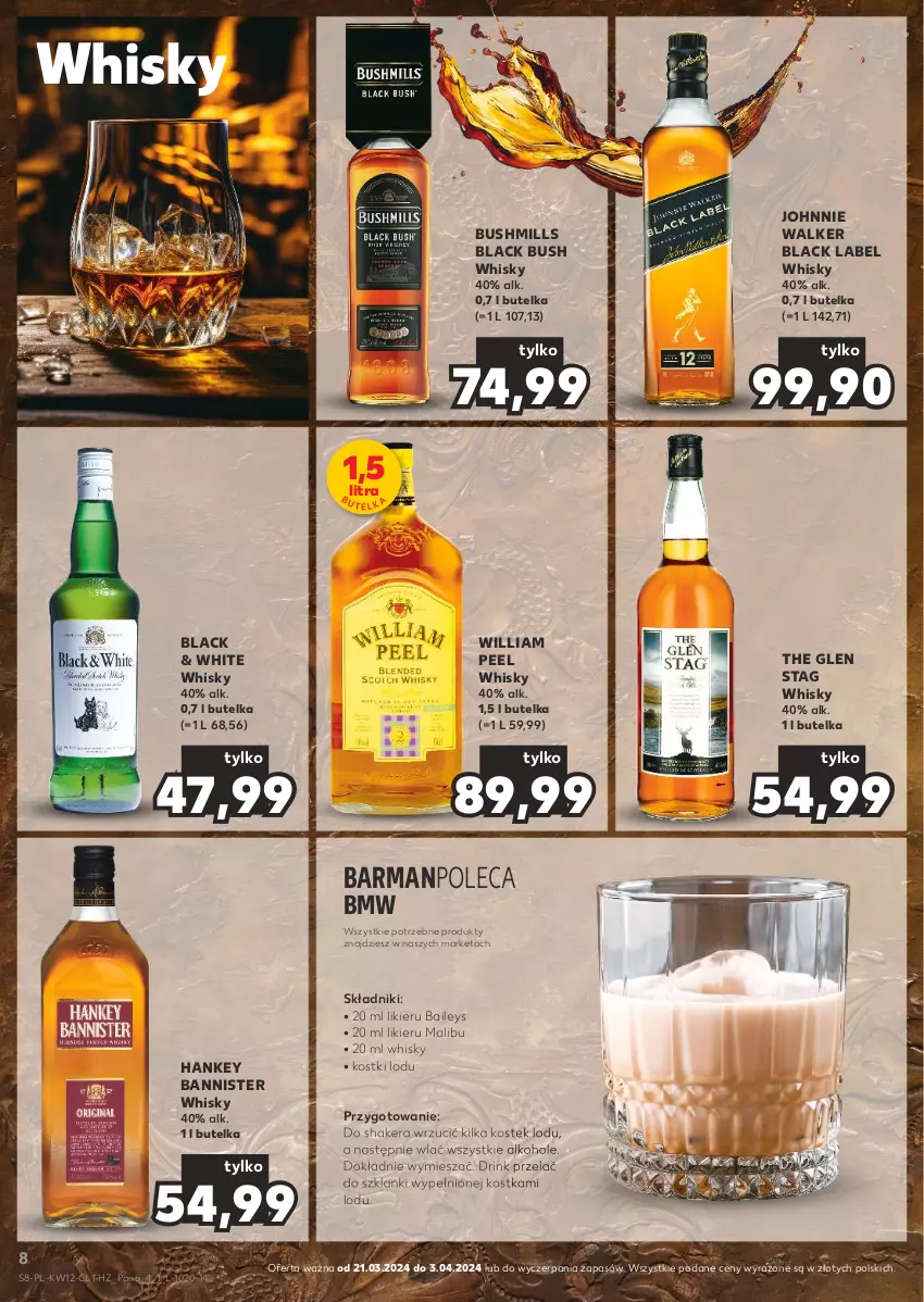 Gazetka promocyjna Kaufland - Barek Kauflandu - ważna 21.03 do 03.04.2024 - strona 8 - produkty: Alkohole, Bushmills, Johnnie Walker, Lack, Lanki, Likier, Malibu, Stek, Whisky