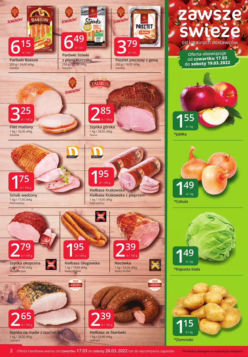 Gazetka promocyjna Market Vita - Gazetka promocyjna – Marketvita - ważna 17.03 do 26.03.2022 - strona 2 - produkty: Kiełbasa, Kiełbasa głogowska, Kiełbasa krakowska, Madej Wróbel, Necówka, Parówki, Pasztet, Piec, Pieprz, Sok, Sokołów, Szynka