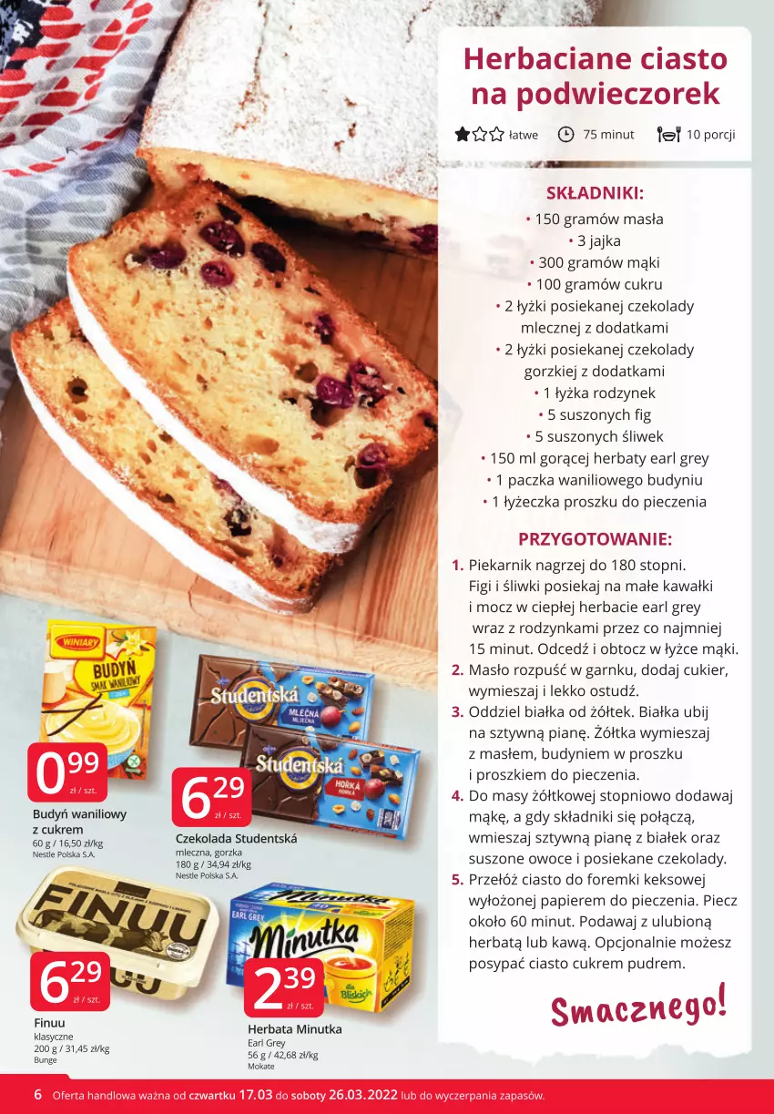 Gazetka promocyjna Market Vita - Gazetka promocyjna – Marketvita - ważna 17.03 do 26.03.2022 - strona 6 - produkty: Budyń, Cukier, Czekolada, Earl Grey, Figi, Finuu, Foremki, Gra, Herbata, Kawa, Masło, Owoce, Papier, Piec, Piekarnik, Por, Top