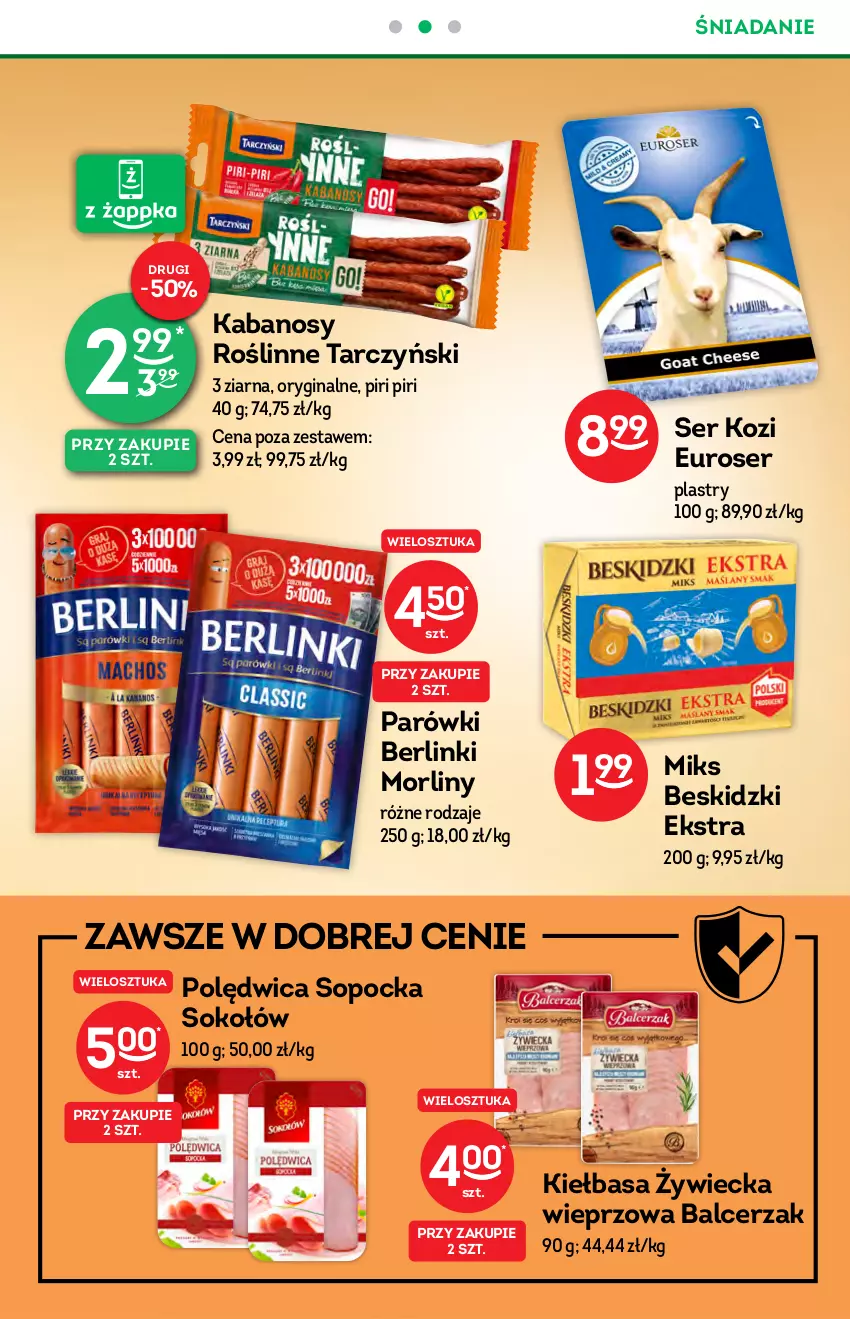 Gazetka promocyjna Żabka - ważna 13.10 do 19.10.2021 - strona 23 - produkty: Berlinki, Beskidzki, Gin, Kabanos, Kiełbasa, Morliny, Parówki, Polędwica, Ser, Ser kozi, Sok, Sokołów, Tarczyński