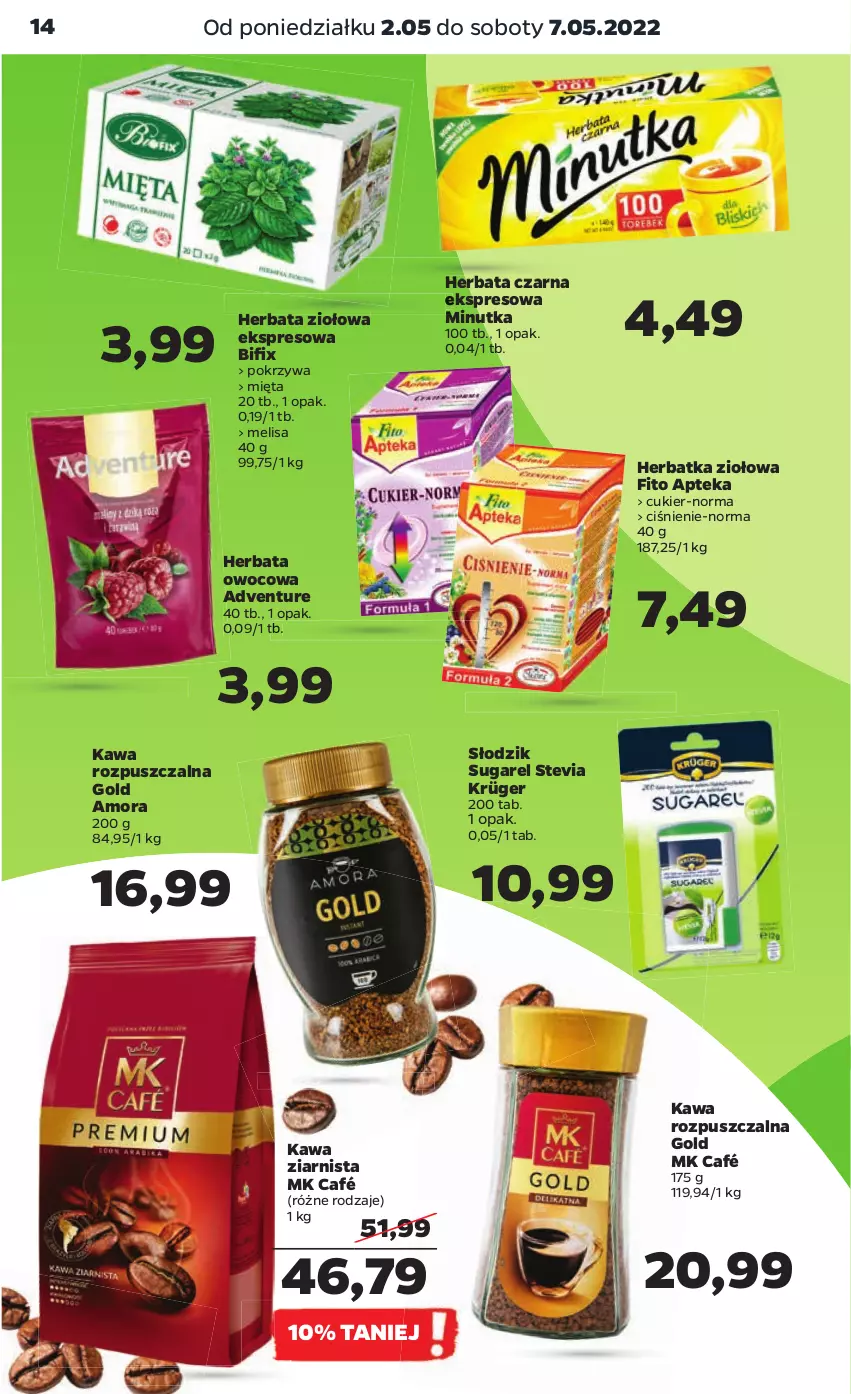 Gazetka promocyjna Netto - Gazetka spożywcza - ważna 02.05 do 07.05.2022 - strona 14 - produkty: Apteka, Cukier, Herbata, Herbata czarna, Herbata owocowa, Kawa, Kawa rozpuszczalna, Kawa ziarnista, Mięta