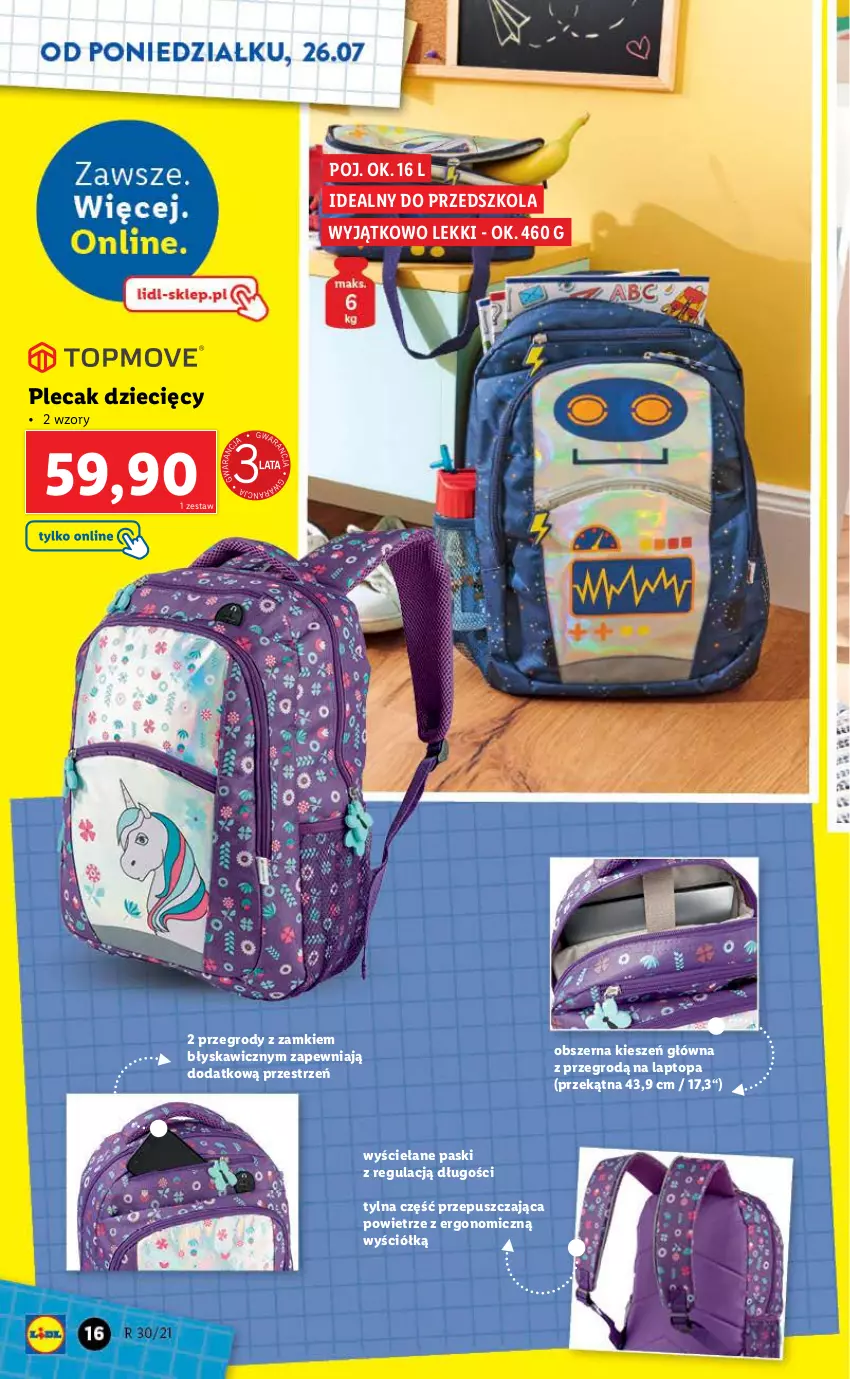 Gazetka promocyjna Lidl - KATALOG SKLEPÓW STACJONARNYCH - ważna 26.07 do 07.08.2021 - strona 16 - produkty: Dzieci, Plecak, Top