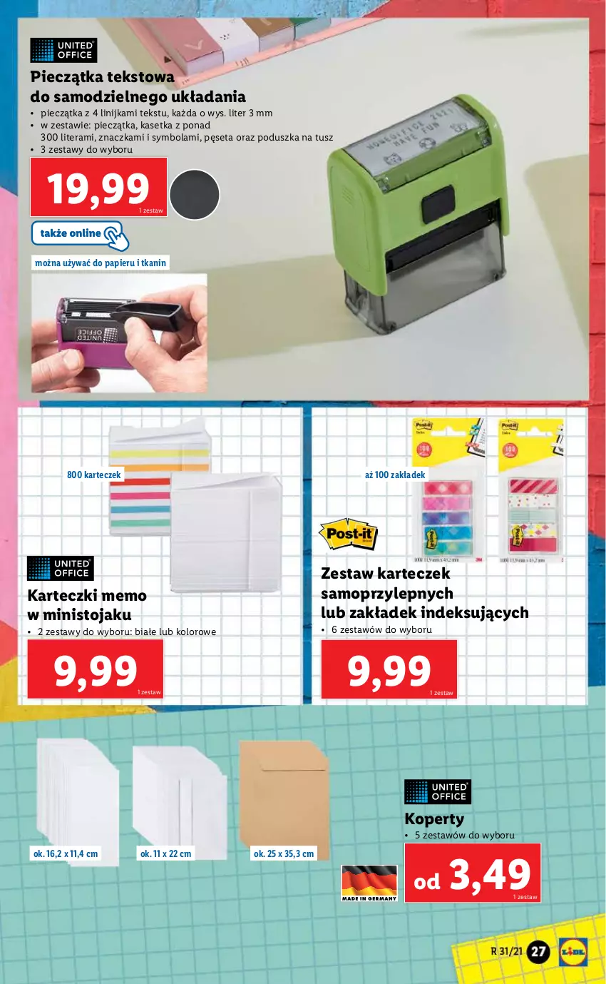 Gazetka promocyjna Lidl - KATALOG SKLEPÓW STACJONARNYCH - ważna 26.07 do 07.08.2021 - strona 27 - produkty: Mop, Papier, Pęseta, Piec, Pieczątka, Poduszka, Stojak, Tera, Tusz