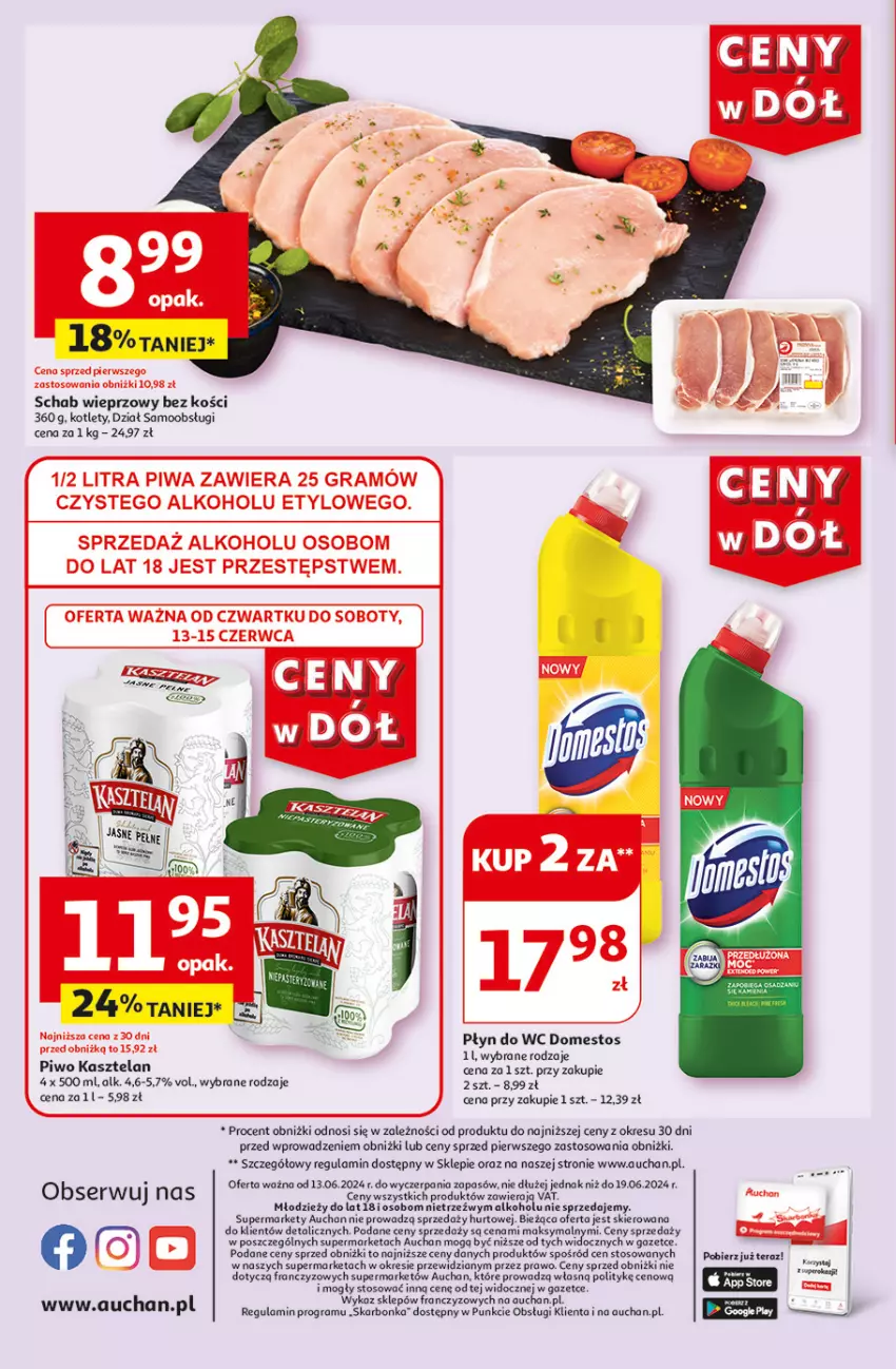 Gazetka promocyjna Auchan - Gazetka CENY W DÓŁ Moje Auchan - ważna 13.06 do 19.06.2024 - strona 10 - produkty: Gra, Kasztelan, Kotlet, Piwa, Piwo, Schab wieprzowy, Tera