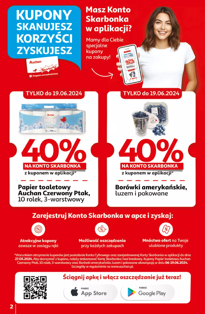 Gazetka promocyjna Auchan - Gazetka CENY W DÓŁ Moje Auchan - ważna 13.06 do 19.06.2024 - strona 2 - produkty: Papier, Papier toaletowy