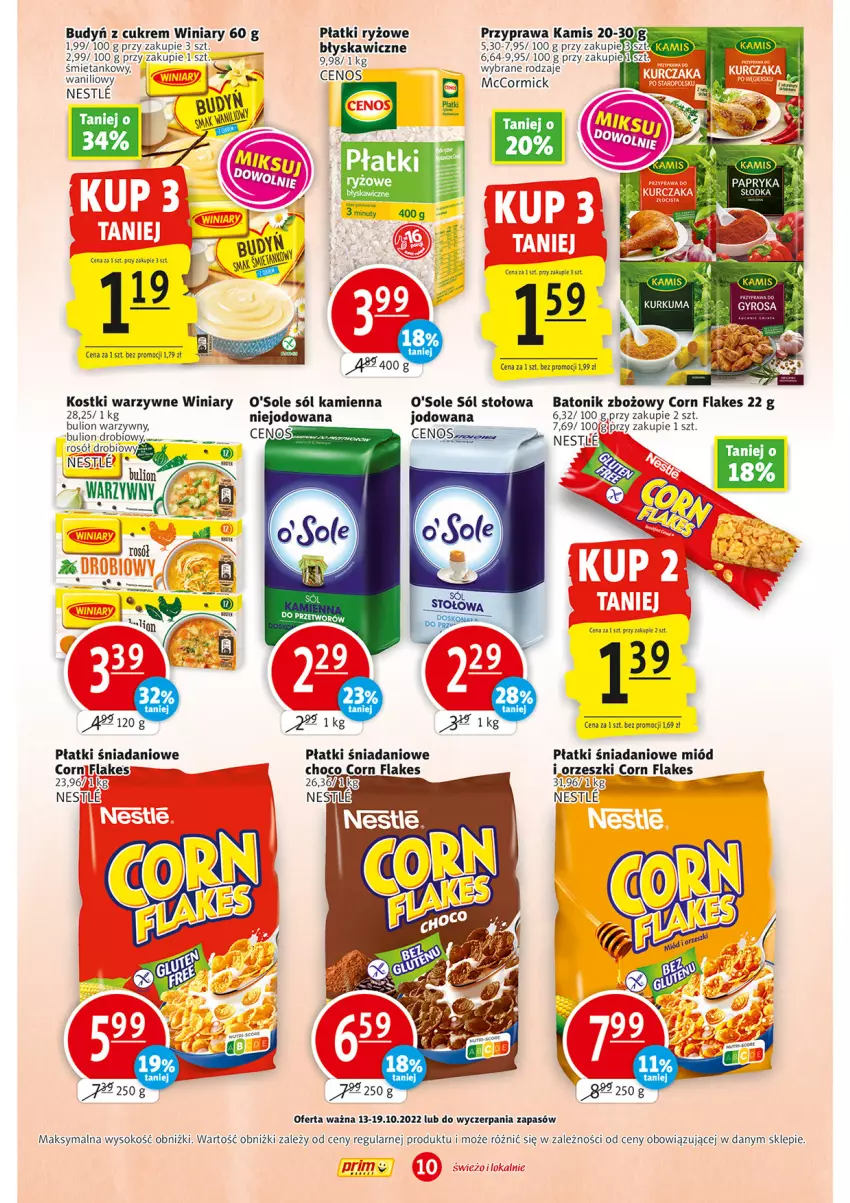 Gazetka promocyjna Prim Market - ważna 13.10 do 19.10.2022 - strona 10 - produkty: Baton, Budyń, Bulion, Cenos, Corn flakes, Danio, Kamis, Lion, Miód, Orzeszki, Płatki ryżowe, Ryż, Sok, Sól, Tonik, Winiary