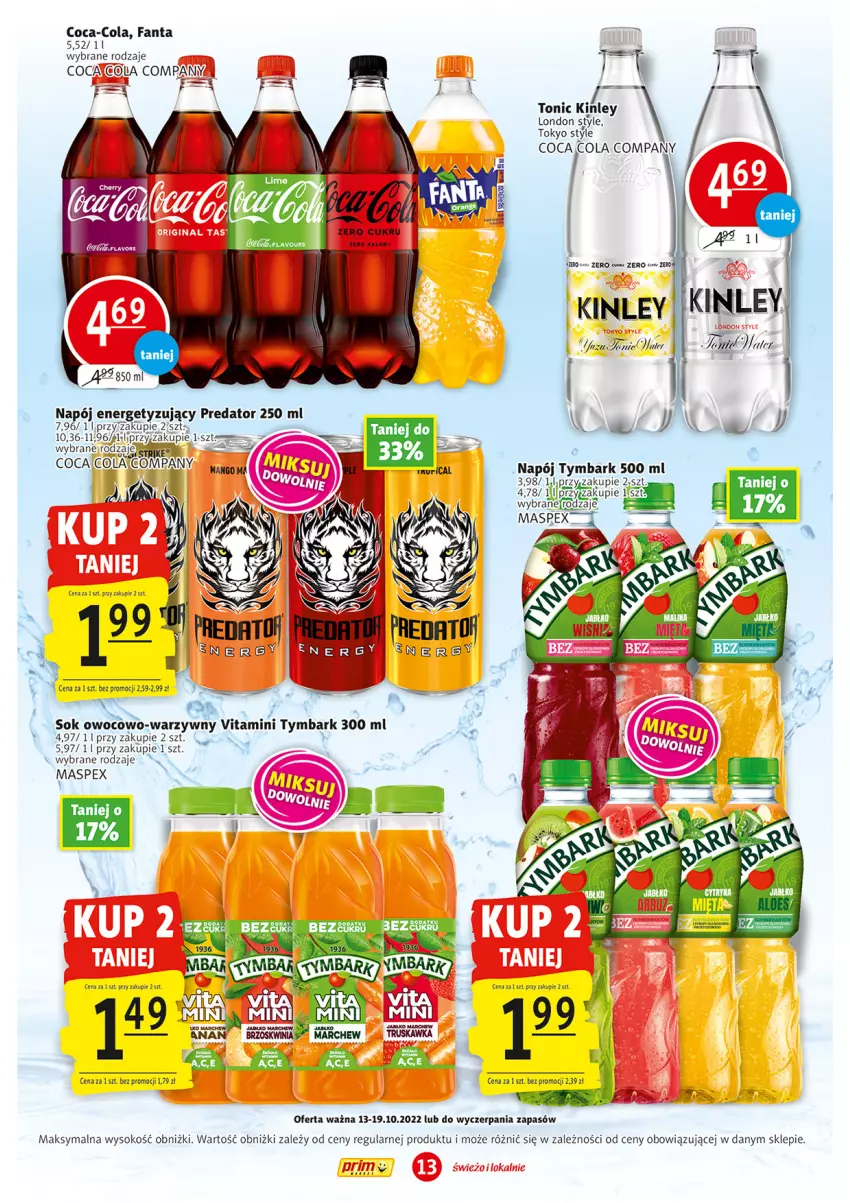 Gazetka promocyjna Prim Market - ważna 13.10 do 19.10.2022 - strona 13 - produkty: Coca-Cola, Fa, Fanta, Mango, Napój, Sok, Tymbark