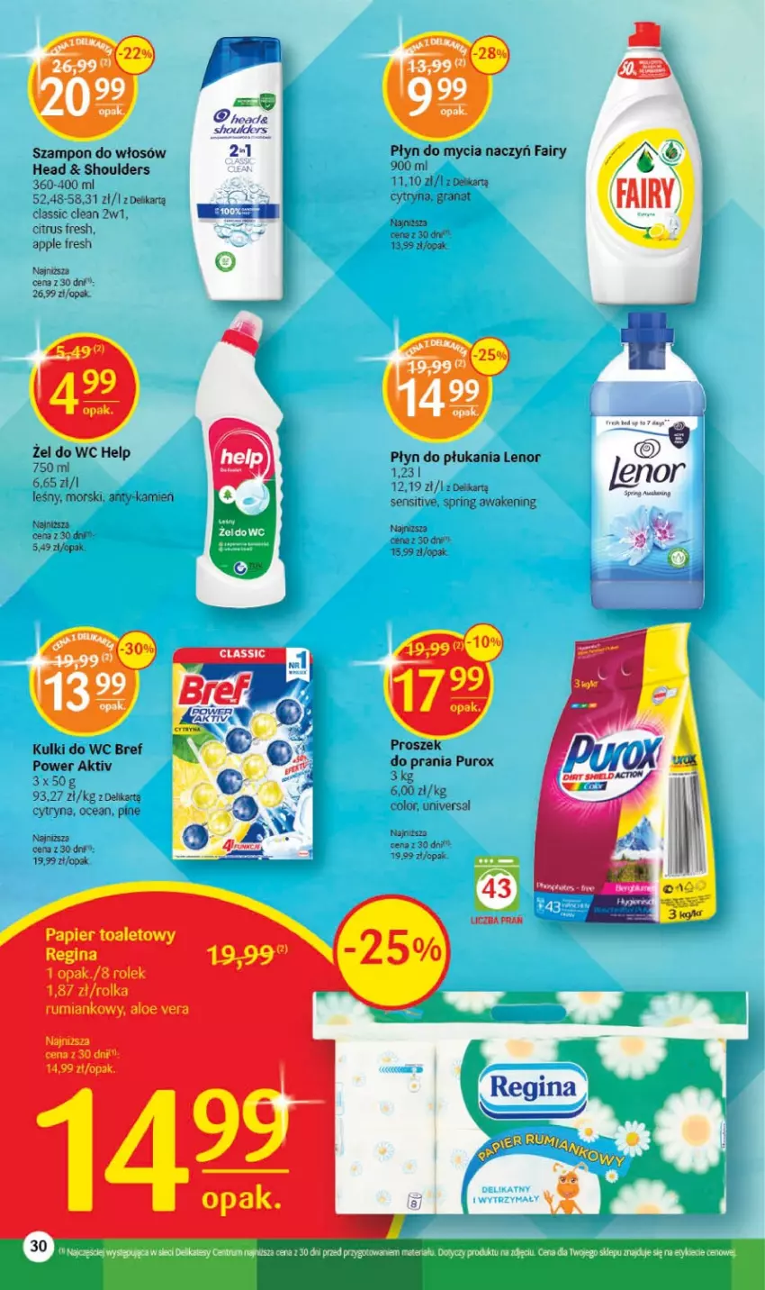 Gazetka promocyjna Delikatesy Centrum - Gazetka DC30 - ważna 03.08 do 09.08.2023 - strona 30 - produkty: Aloe vera, Bref, Do mycia naczyń, Fa, Fairy, Gin, Gra, Granat, Kulki do wc, Lenor, Papier, Papier toaletowy, Płyn do mycia, Płyn do mycia naczyń, Płyn do płukania, Proszek do prania, Pur, Rum, Szampon