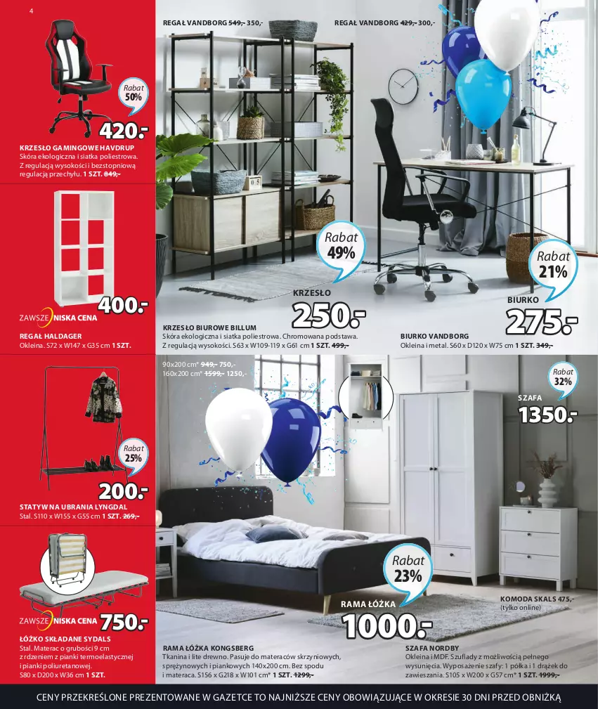 Gazetka promocyjna Jysk - Oferta tygodnia - ważna 12.04 do 16.05.2023 - strona 5 - produkty: Biurko, Biuro, Fa, Komoda, Krzesło, Materac, Moda, Półka, Rama, Rama łóżka, Regał, Siatka, Sok, Statyw na ubrania, Szafa, Tera, Top, Ubrania