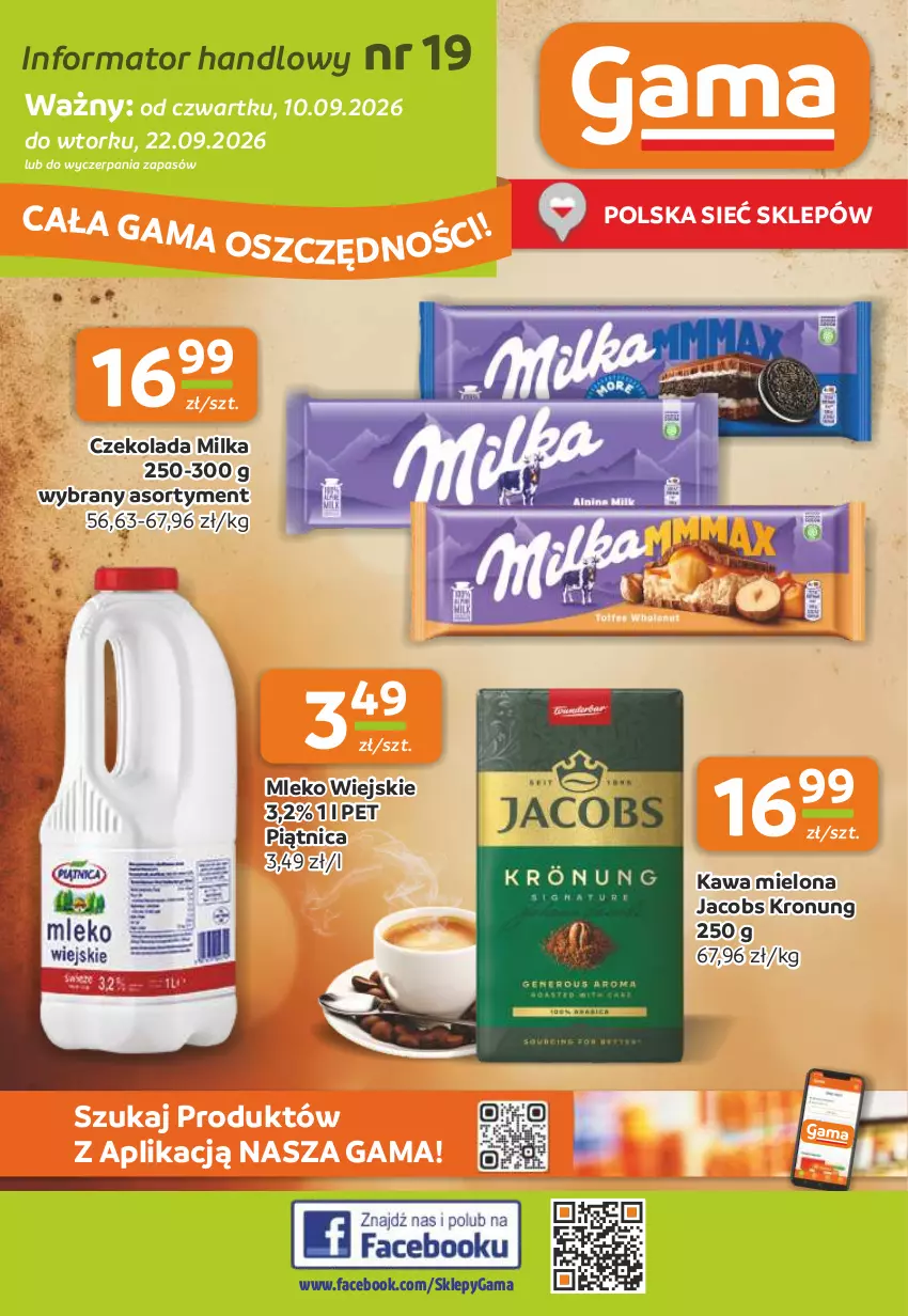 Gazetka promocyjna Gama - Gazetka Gama - ważna 10.09 do 22.09.2026 - strona 1 - produkty: Czekolada, Fa, Jacobs, Kawa, Kawa mielona, Milka, Mleko, Piątnica