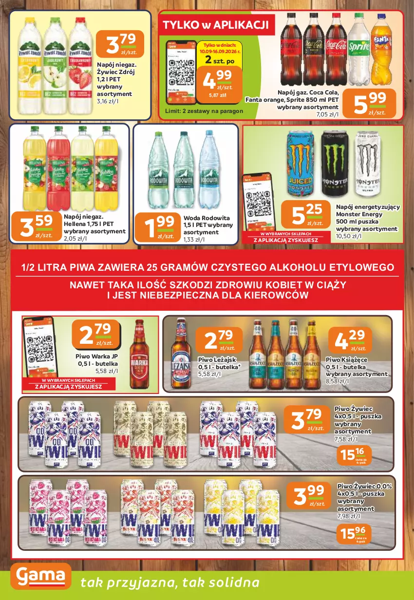 Gazetka promocyjna Gama - Gazetka Gama - ważna 10.09 do 22.09.2026 - strona 10 - produkty: Fa, Fanta, Gra, Hellena, Książęce, Napój, Piec, Piwa, Piwo, Sprite, Warka, Woda