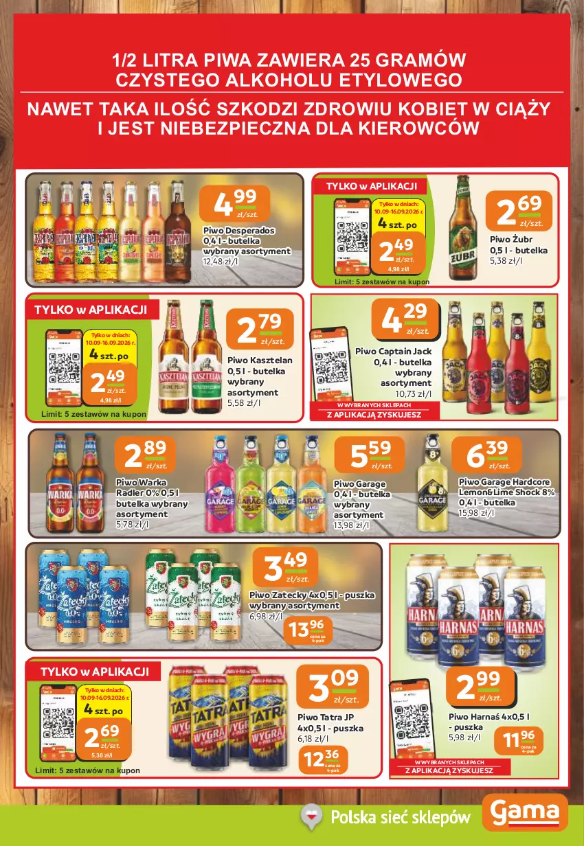 Gazetka promocyjna Gama - Gazetka Gama - ważna 10.09 do 22.09.2026 - strona 11 - produkty: Captain Jack, Desperados, Gra, Harnaś, Kasztelan, Piec, Piwa, Piwo, Radler, Tatra, Warka