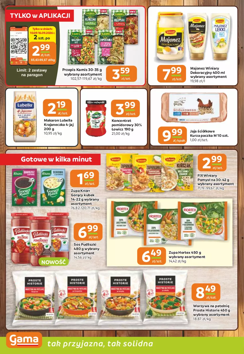 Gazetka promocyjna Gama - Gazetka Gama - ważna 10.09 do 22.09.2026 - strona 8 - produkty: Bell, Bella, Hortex, Jaja, Kamis, Knorr, Koncentrat pomidorowy, Kubek, Lubella, Majonez, Makaron, Pudliszki, Sos, Warzywa, Winiary, Zupa