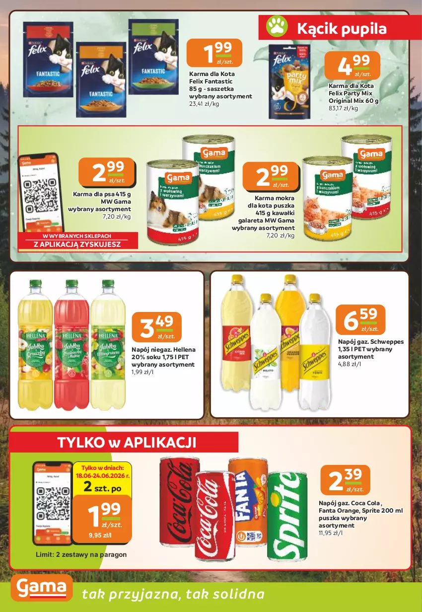 Gazetka promocyjna Gama - Gazetka Gama - ważna 18.06 do 30.06.2026 - strona 12 - produkty: Fa, Fanta, Felix, Gala, Gin, Hellena, Kawa, Napój, Schweppes, Sok, Sprite